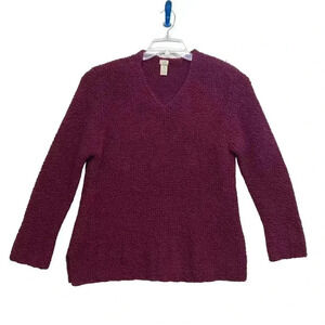 J.Jill Size M Tall V-Neck Textured Pullover Women's Sweater Magenta